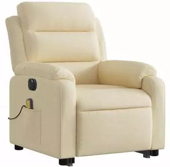 vidaXL Elektrischer Massagesessel mit Aufstehhilfe, Stoff, creme (3205025)