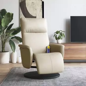 vidaXL Massagesessel mit Fu&szlig;teil, Kunstleder, creme (356553)