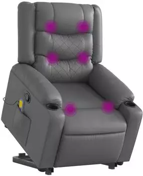 vidaXL Massagesessel mit Aufstehhilfe, grau, Kunstleder (3206558)