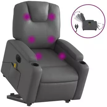 vidaXL Massagesessel mit elektrischer Aufstehhilfe, grau, Kunstleder (3204454)