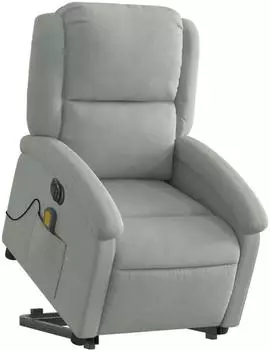 vidaXL Massagesessel mit Aufstehhilfe, elektrisch, hellgrau, Samt (3204333)