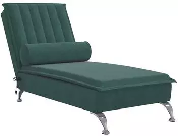 vidaXL Massage-Chaiselongue mit Nackenrolle, dunkelgrün, Samt (379461)