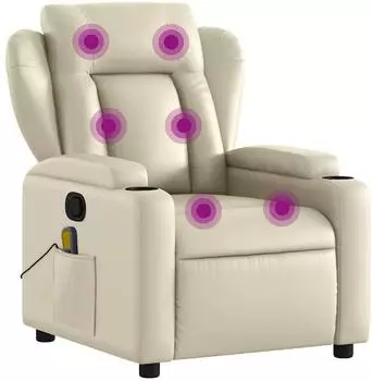 vidaXL Massagesessel mit Relaxfunktion, Kunstleder, creme (3206021)