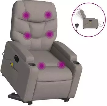 vidaXL Elektrischer Massagesessel mit Aufstehhilfe, Taupe, Stoff (3204640)