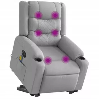 vidaXL Massagesessel elektrisch mit Aufstehhilfe, hellgrau, Stoff (3206582)