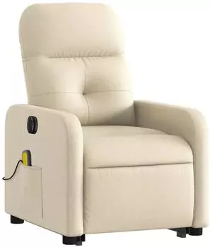 vidaXL Elektrischer Massagesessel mit Aufstehhilfe, cremefarbener Stoff (3206830)
