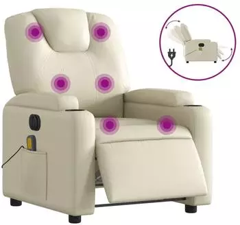 vidaXL Massagesessel elektrisch, Kunstleder, creme (3204424)