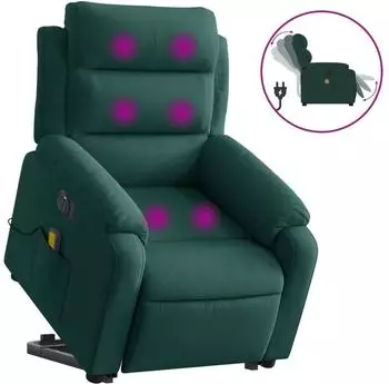vidaXL Massagesessel mit Aufstehhilfe elektrisch, dunkelgr&uuml;n, Samt (3205127)
