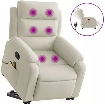 vidaXL Massagesessel mit Aufstehhilfe, elektrisch, creme, Samt (3205134)