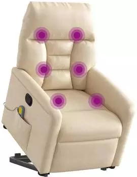 vidaXL Massagesessel mit Aufstehhilfe, beige, Mikrofaser (3303099)