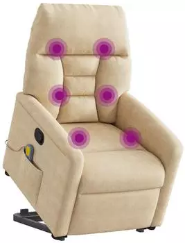 vidaXL Massagesessel mit Aufstehhilfe Creme Mikrofasergewebe (3303098)