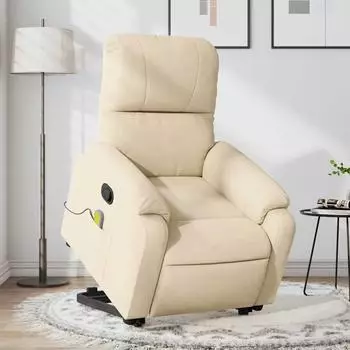 vidaXL Massagesessel mit Aufstehhilfe Creme Mikrofasergewebe (3204940)