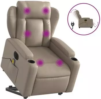 vidaXL Massagesessel mit Aufstehhilfe, elektrisch, cappuccino, Kunstleder (3204571)