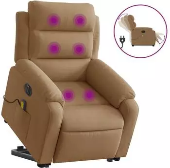vidaXL Massagesessel mit Aufstehhilfe, elektrisch, braun, Samt (3205133)