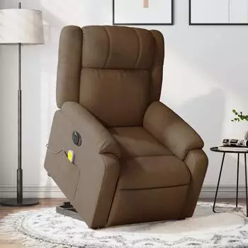 vidaXL Elektrischer Massagesessel mit Aufstehhilfe, braun, Stoff (3205242)