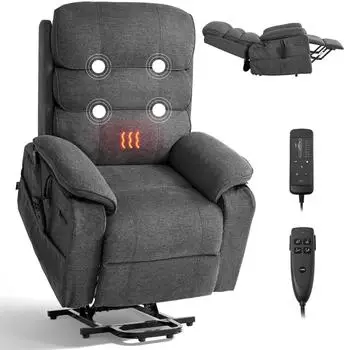 VEVOR Elektrischer Relaxsessel mit Aufstehhilfe & Massagefunktion, Chenille, dunkelgrau