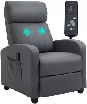 HomCom Massagesessel mit Liegefunktion, Vibrationsmassage, Kunstleder, grau
