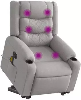 vidaXL Massagesessel mit Aufstehhilfe, elektrisch, wolkengrau, Stoff (3310288)