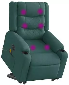 vidaXL Stefano elektrischer Massagesessel mit Aufstehhilfe, dunkelgr&uuml;n, Stoff (3310285)