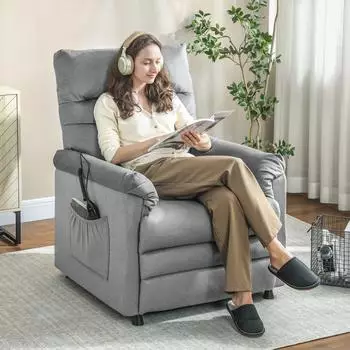 HomCom Relaxsessel mit Liegefunktion, Lendenheizung, USB, grau