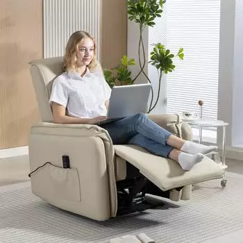 HomCom Elektrischer Massagesessel mit Fu&szlig;st&uuml;tze, Textil, beige