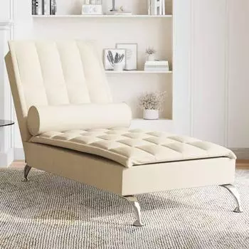 vidaXL Massage-Chaiselongue mit Nackenrolle, Stoff, creme