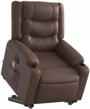vidaXL Massagesessel mit Aufstehhilfe Elektrisch Braun Kunstleder (3206565)