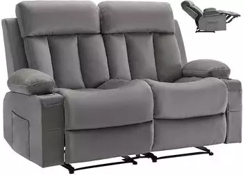 VEVOR Loveseat Relaxsessel aus Samt, elektrisch, Massage & W&auml;rmefunktion, grau