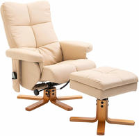 RELAXSESSEL mit Liegefunktion Massagesessel mit Fu&szlig;hocker Polyester Cremewei&szlig;