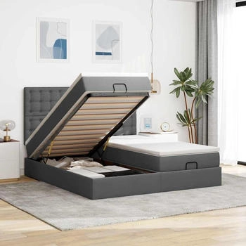 vidaXL Bed frame Ottoman with Mattress Dark grey 180x200cm Fabric