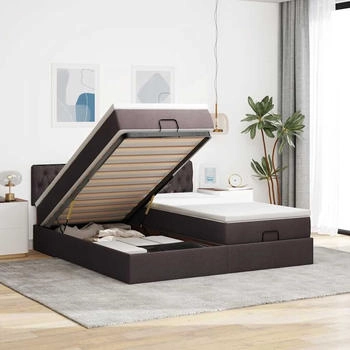vidaXL Bed frame Ottoman Mattress Dark brown 180x200 cm Fabric
