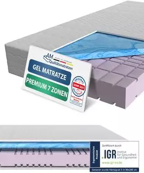 AM Qualit&auml;tsmatratzen Premium 7-Zonen-Gelmatratze 140x200cm H3, Kaltschaum, Tencel-Bezug, 23cm