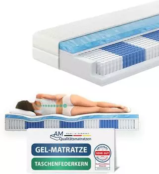 AM Qualit&auml;tsmatratzen Gel-Taschenfederkernmatratze 7-Zonen 1000 Federn 180x200cm H2