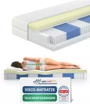 AM Qualit&auml;tsmatratzen Visco-Taschenfederkernmatratze 7-Zonen 1000 Federn H3 120x200cm