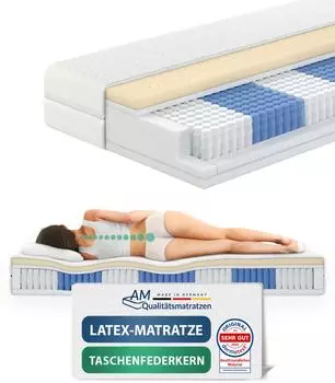 AM Qualit&auml;tsmatratzen Latex-Taschenfederkernmatratze 7-Zonen 80x200cm H3 (1000 Federn)