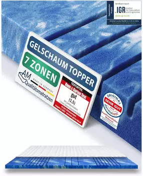 AM Qualit&auml;tsmatratzen 7-Zonen Deluxe Gelschaum-Topper 140x190cm, 8cm, Lyocell-Bezug