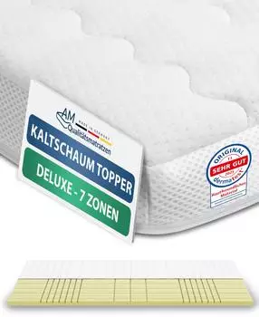 AM Qualit&auml;tsmatratzen 3D Deluxe Kaltschaum-Topper 7-Zonen 100x220cm 8cm RG50 Lyocell-Bezug (3D Deluxe)