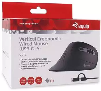 Equip Vertikale Ergonomische Maus, kabelgebunden, rechts, 7200DPI (245119)