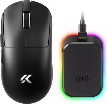 Mchose A7 V2 Ultra+ 8K Lightweight Wireless Gaming Mouse mit Ladestation, schwarz, USB/Bluetooth (MC-A7V2-12)