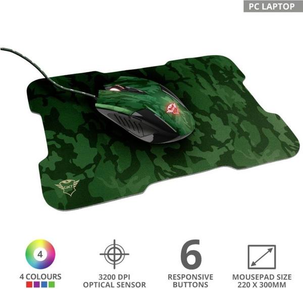 Ausstattung & Allgemeine Daten Trust GXT 781 Rixa Camo Gaming Mouse & Mouse Pad