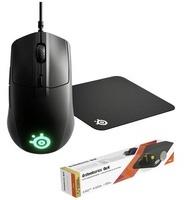 SteelSeries Rival 3, Qck Small Bundle Gaming-Maus Kabelgebunden Optisch Schwarz 6 Tasten 8500 dpi Be