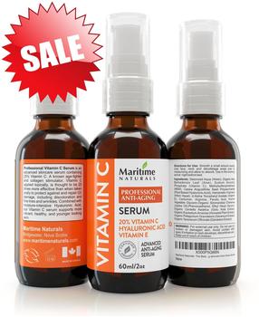 Maritime Naturals 20% Vitamin C Serum in klinischer Stärke + Aminosäurekomplexe, Tagespflege Anti Aging Serum aus Kanada, hyaluronsäure serum mit vitamin E