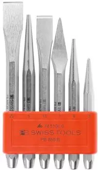 PB Swiss Tools Mei&szlig;el- und Durchschl&auml;ger-Satz im Kunststoffhalter, 6-teilig (855.BL)