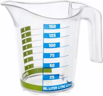 Rotho Domino Messbecher transparent, mit Skala, Inhalt: 0,15 Liter
