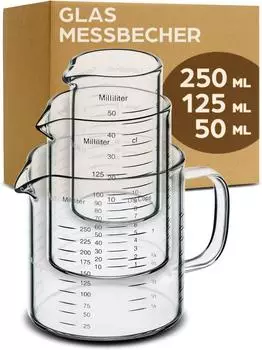 Praknu Glas Messbecher Set mit Ausguss 50ml/125ml/250ml, Stapelbar (7770302)