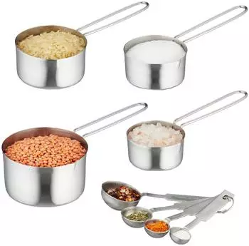 Relaxdays Messbecher und Messlöffel Set, Edelstahl, stapelbar, 8-teilig