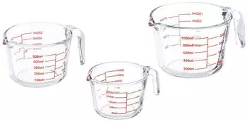 Relaxdays Messbecher-Set 3-teilig, Glas, 250ml/500ml/1l (10042266)
