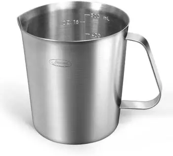 LuxusKollektion Messbecher Edelstahl 500ml, 3 Skalen (ML, OZ, Cup)