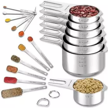 LuxusKollektion Messbecher & Löffel Set 18-tlg., Edelstahl, graviert