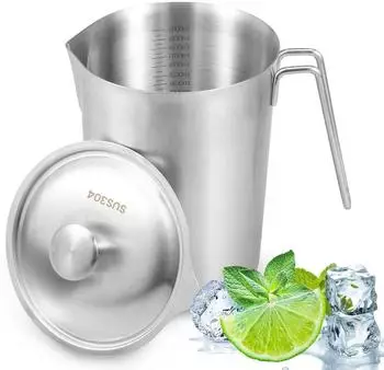 LuxusKollektion Messbecher Edelstahl 2000ml mit Deckel und Feinskala